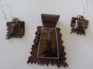 11755 Copper, Sterling, Agate Pendant & Earrings